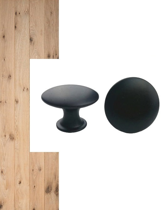 Furniture knob / Cabinet knob Black "flat" - 30mm - Including mounting bolt