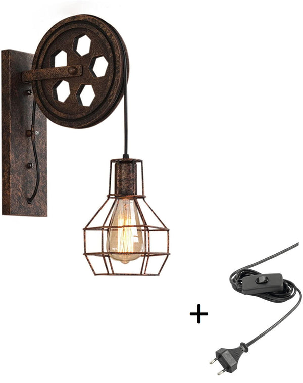 Industriële Wandlamp Roestkleur met stekker | Muurlamp | Wandverlichting | E27 fitting